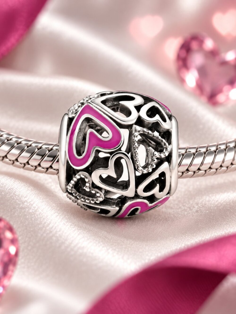 Pink Openwork Freehand Heart Charm